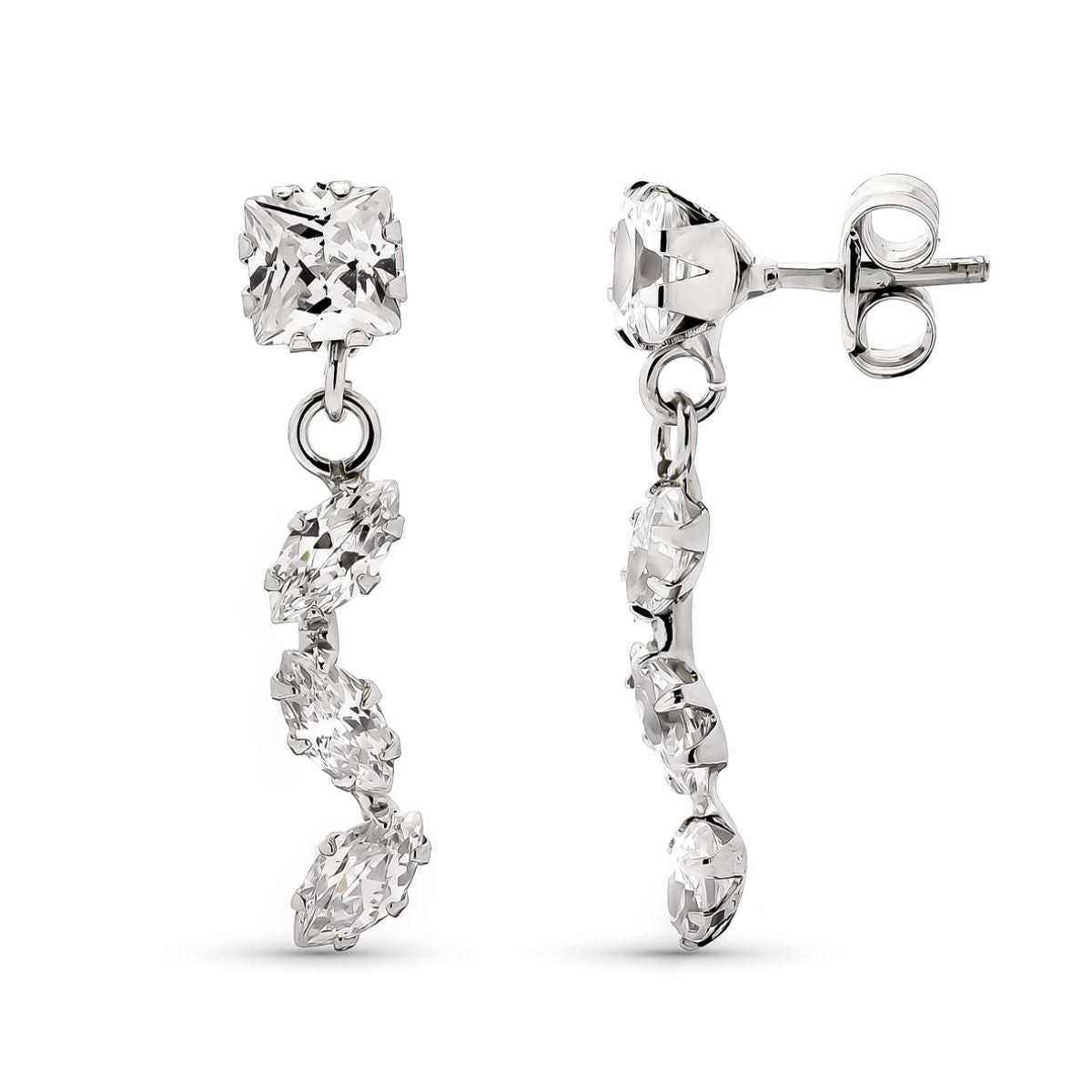 Pendientes Oro Blanco 9K Cierre Push 20X4 mm.
