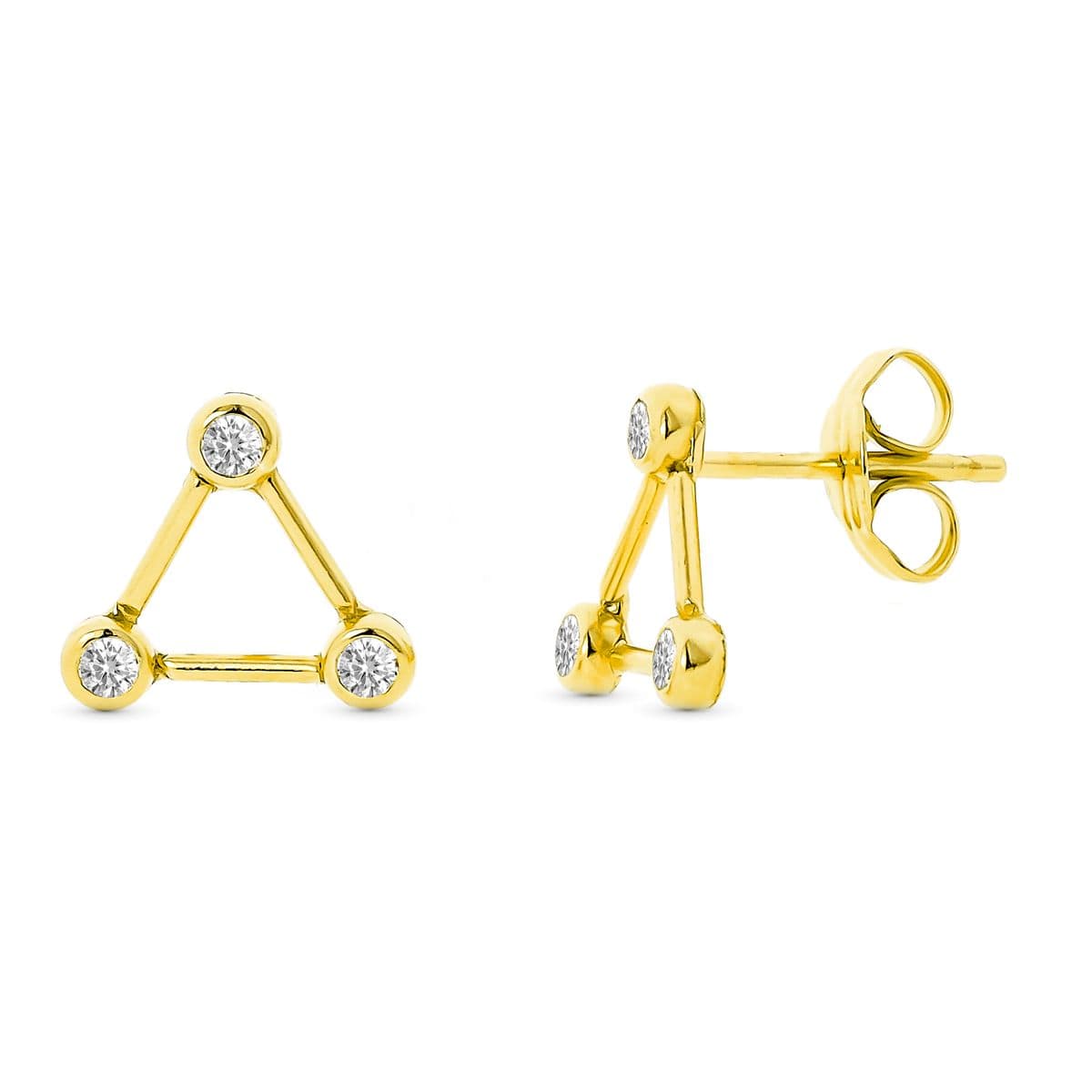 Boucles d'oreilles Or Jaune 9K Triangle avec Zircon 8X8 mm Fermeture à Pression
