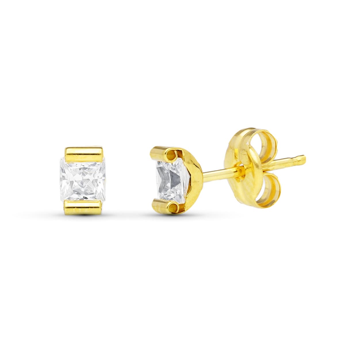 9K Yellow Gold Earrings Curved Claw Stone 4X3 mm Snap Closure