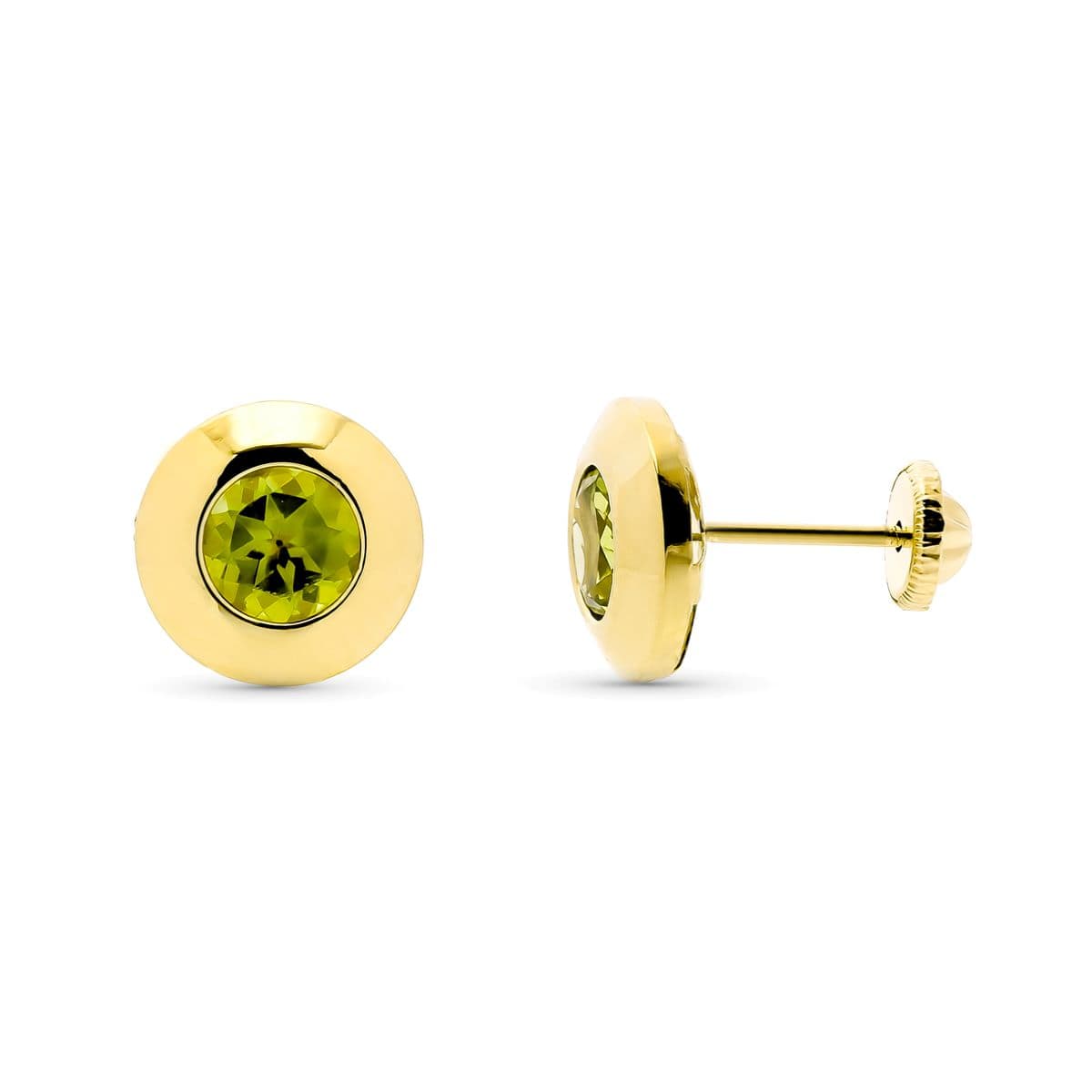 Aretes Chaton en Oro Amarillo de 9K con Peridoto Natural 5 mm - 1.14 Qts Ancho: 7 mm Cierre de Rosca