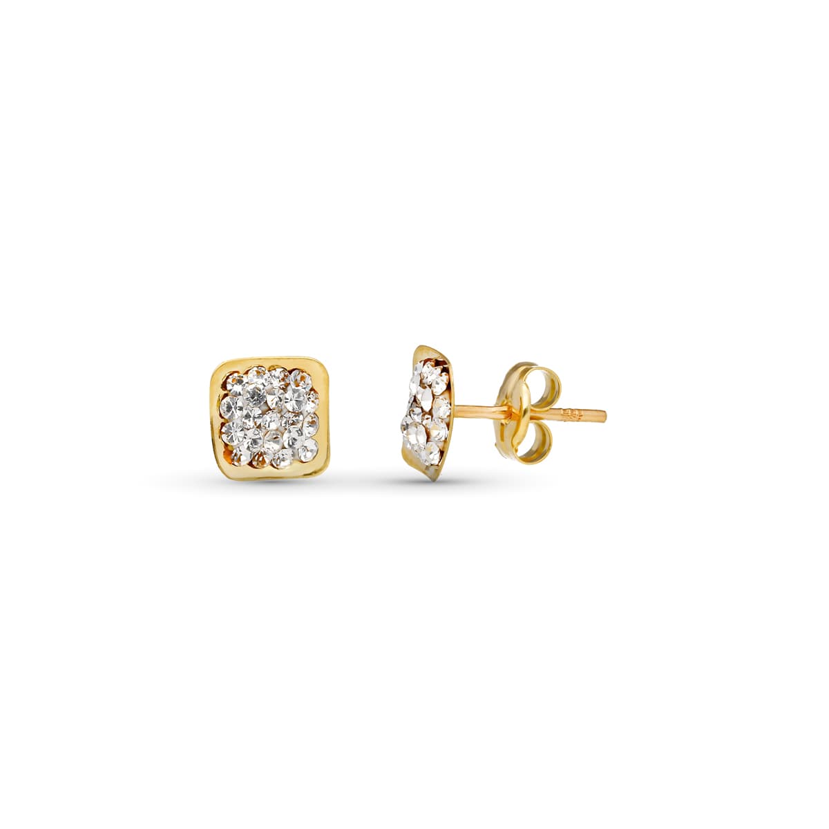 Boucles d'oreilles Or Jaune 9K Carré avec Zircon 6X6 mm Bouton Pression