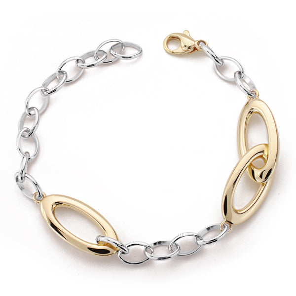 Pulseira oca em ouro 9K em dois tons. 20cm