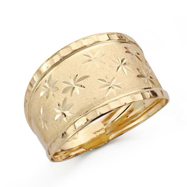 Bague en Or Jaune 9K Estampillée Diamant Largeur Totale 13 mm