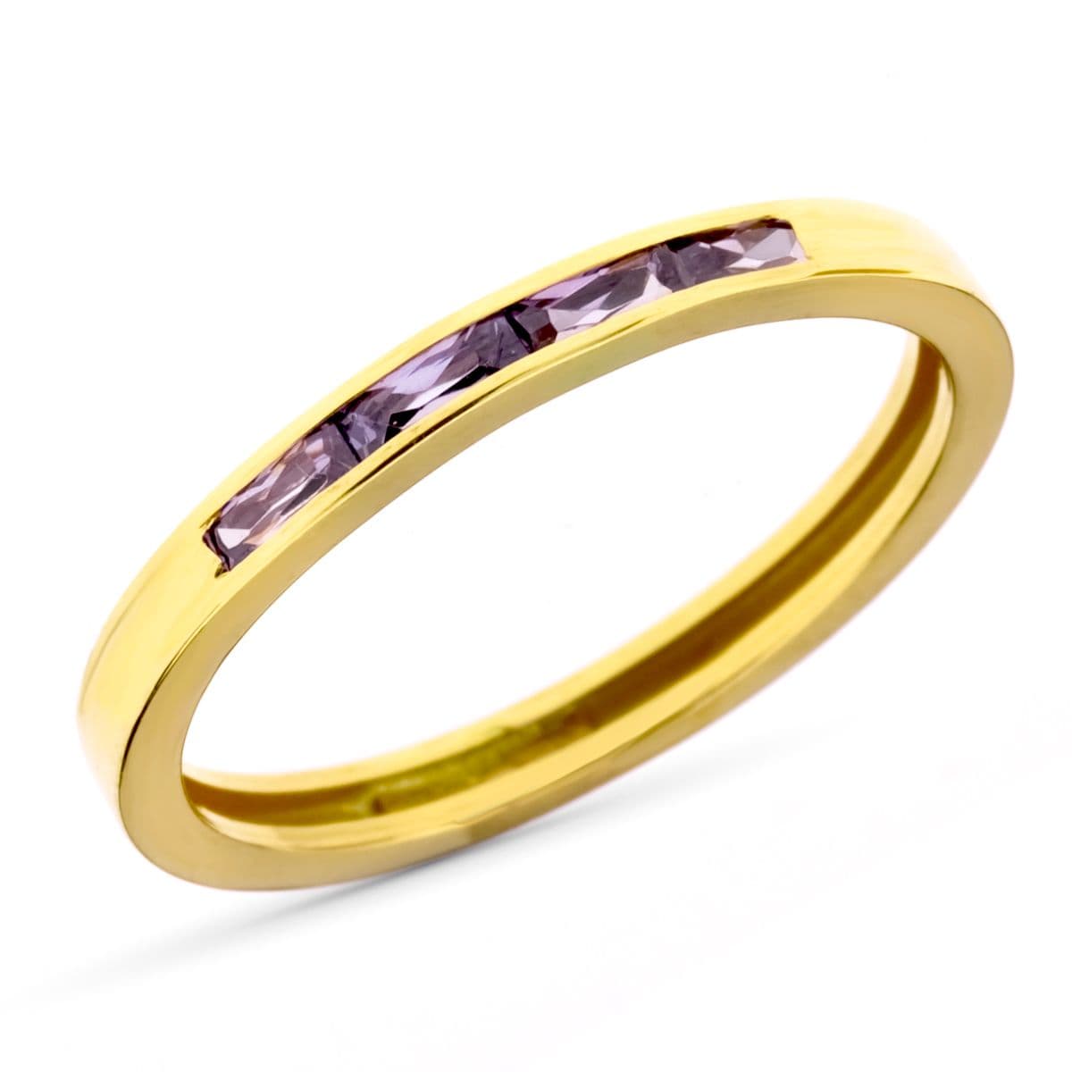 9K geelgouden ring met amatistische omtrekken Breedte: 3 mm