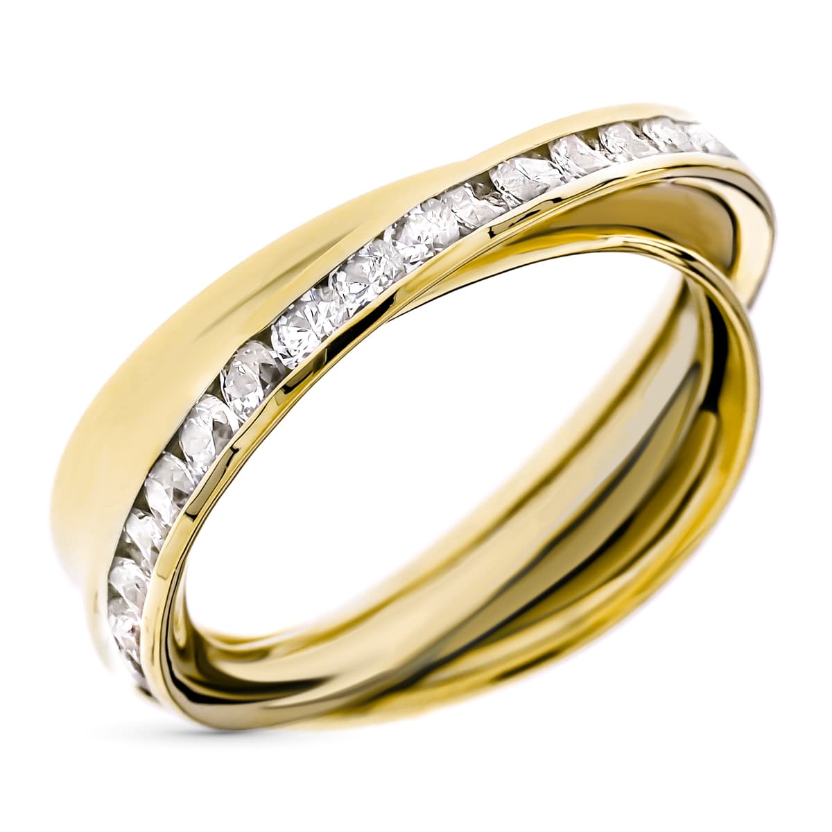 9K gult gull Cross Band Ring med Zirconia på et 7 mm bredt bånd