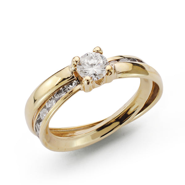 Fasce solitarie in oro giallo 9 carati con zirconi su barra e zirconi con griffe. Larghezza: 5 mm