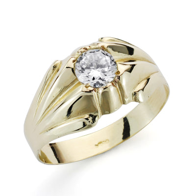 Solitaire Creux en Or Jaune 9K en Brillance avec Zircone de 5 mm Largeur : 10 mm