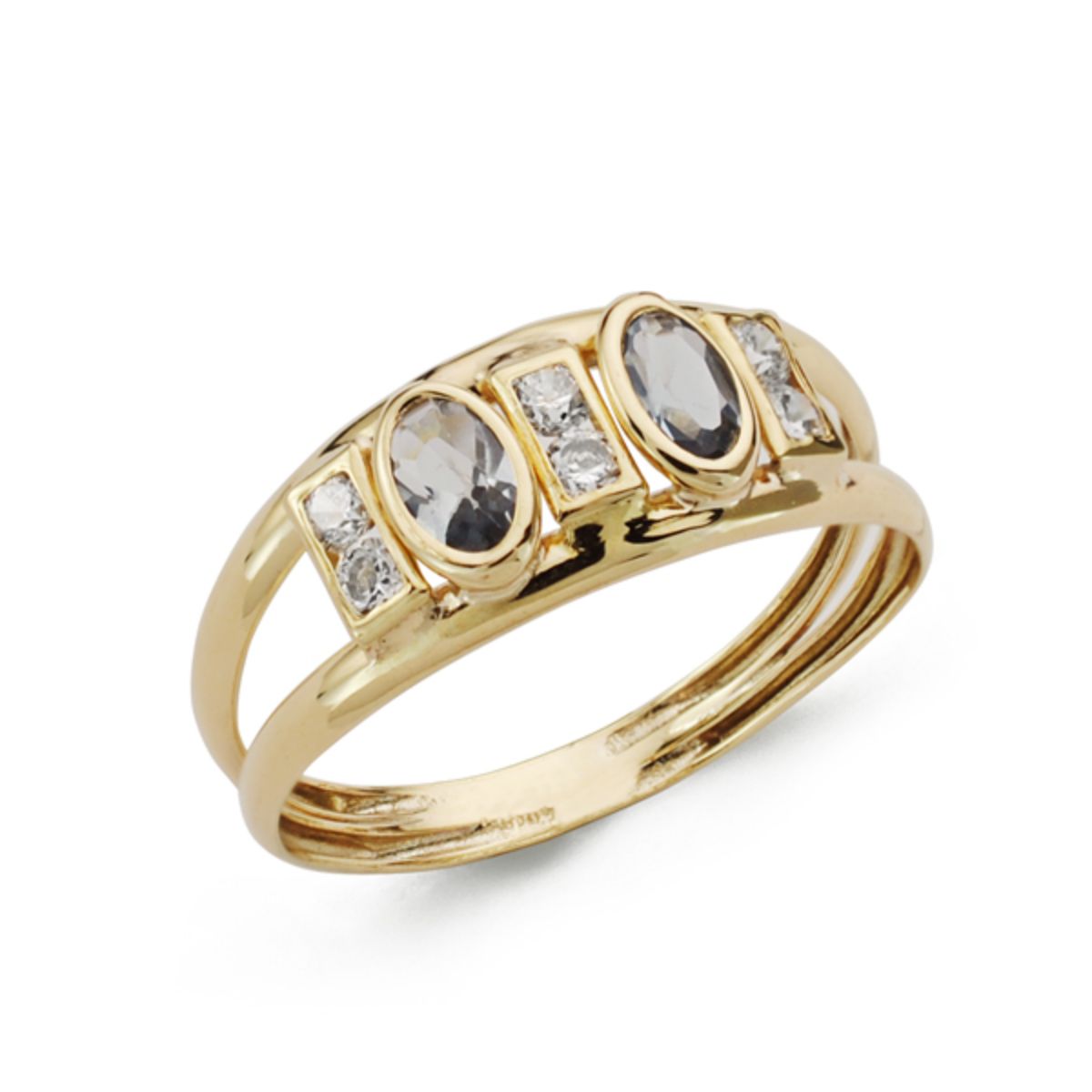 Bague Or Jaune 9K avec Zircon Ovale et Améthyste Blanche Largeur: 7 mm