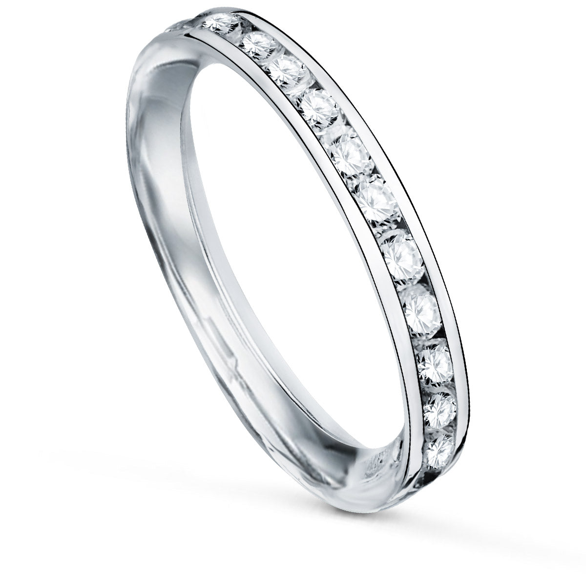Bague en Or Blanc 9K avec Zircon Cubique Rond sur Un Anneau de 2,8 mm de Large