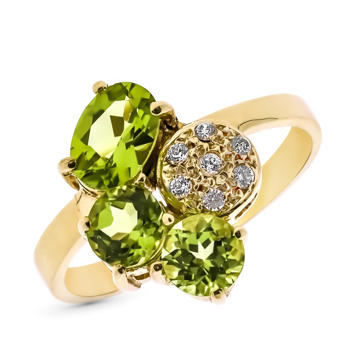 9K geelgouden ring met natuurlijke peridootsteen 197 Qts Aaa Kwaliteitsmeting: 15X12 mm
