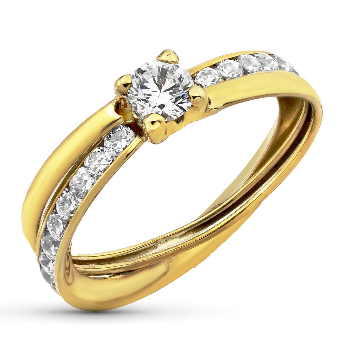 9K gul guldring med zirconia sæt med 4MM kroge og zirconia på en 4MM ring