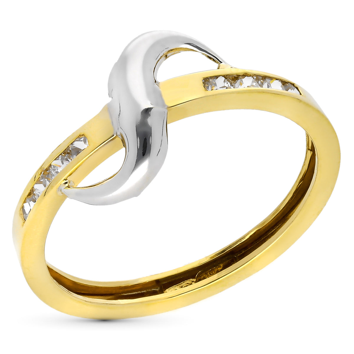 Wave Ring i 9K tofarget gull med sirkon på skinne. Bredde: 8 mm
