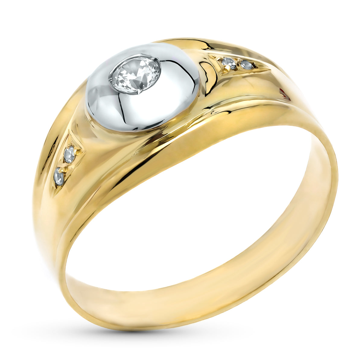 Anillo de Oro Bicolor de 9K con Circonitas Ancho: 9.5 mm