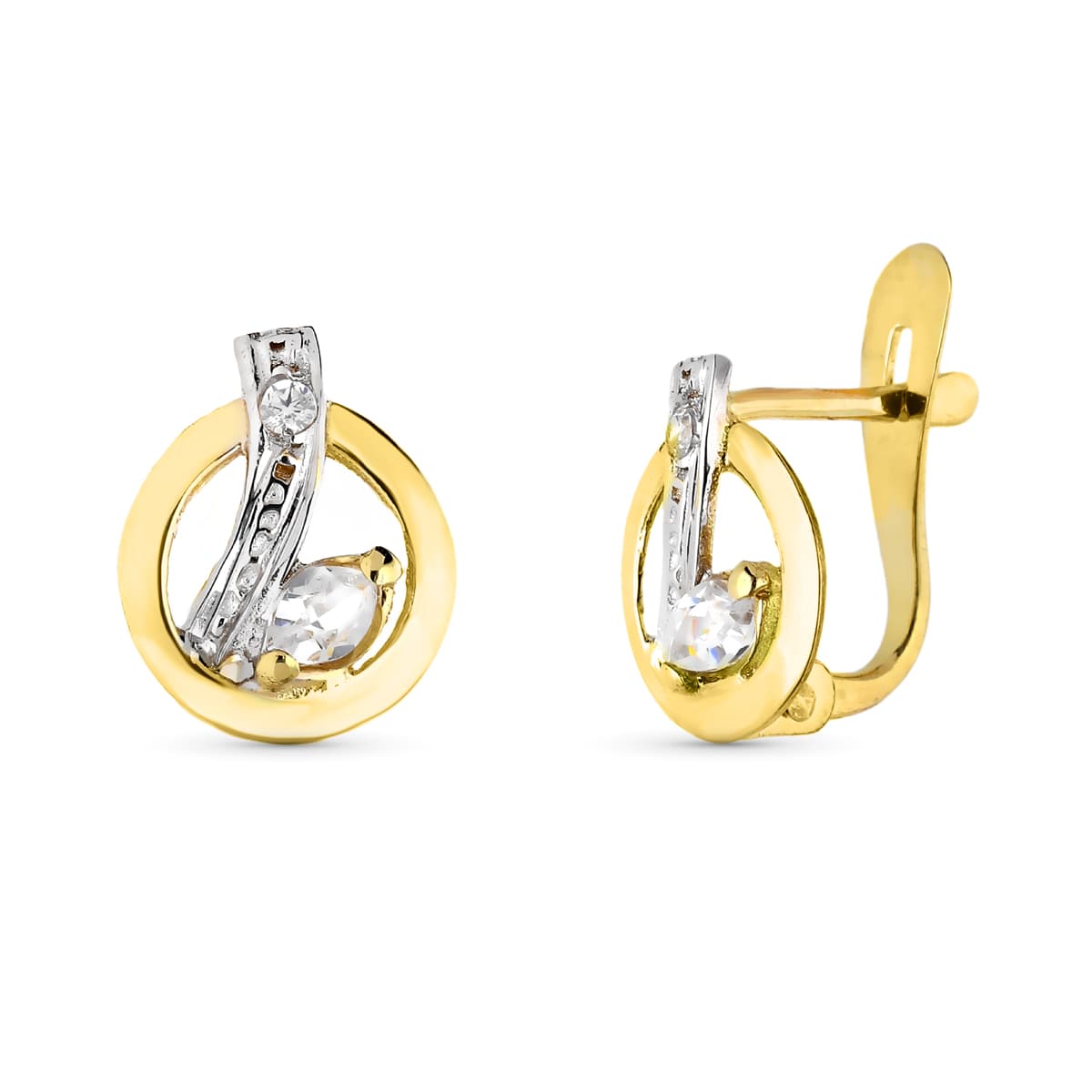 Pendientes Comunión Oro Bicolor 9K con Cierre Bisagra Circonitas 9X7 mm
