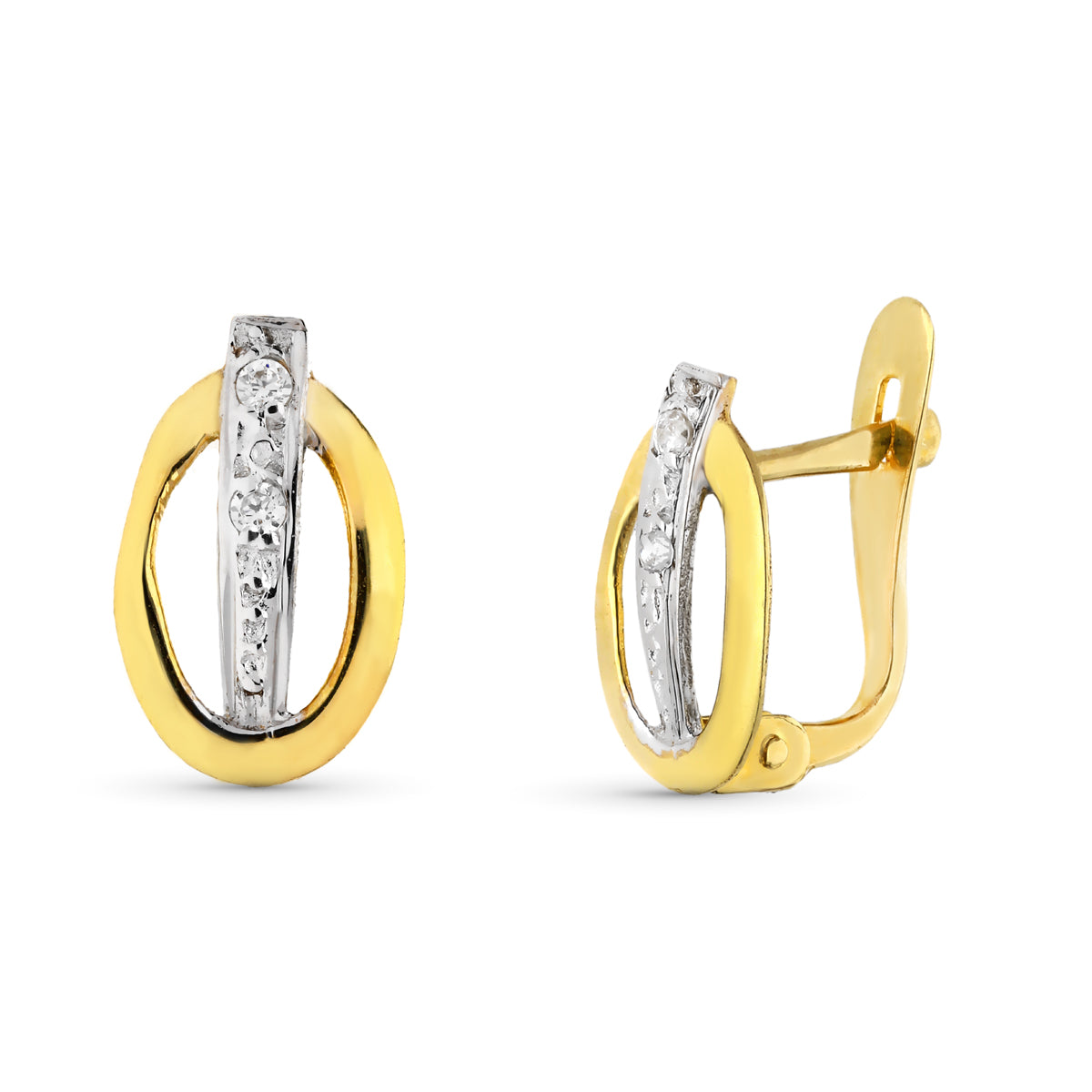 Pendientes de Oro Bicolor de 9K. Cierre Catalán 10X6 mm