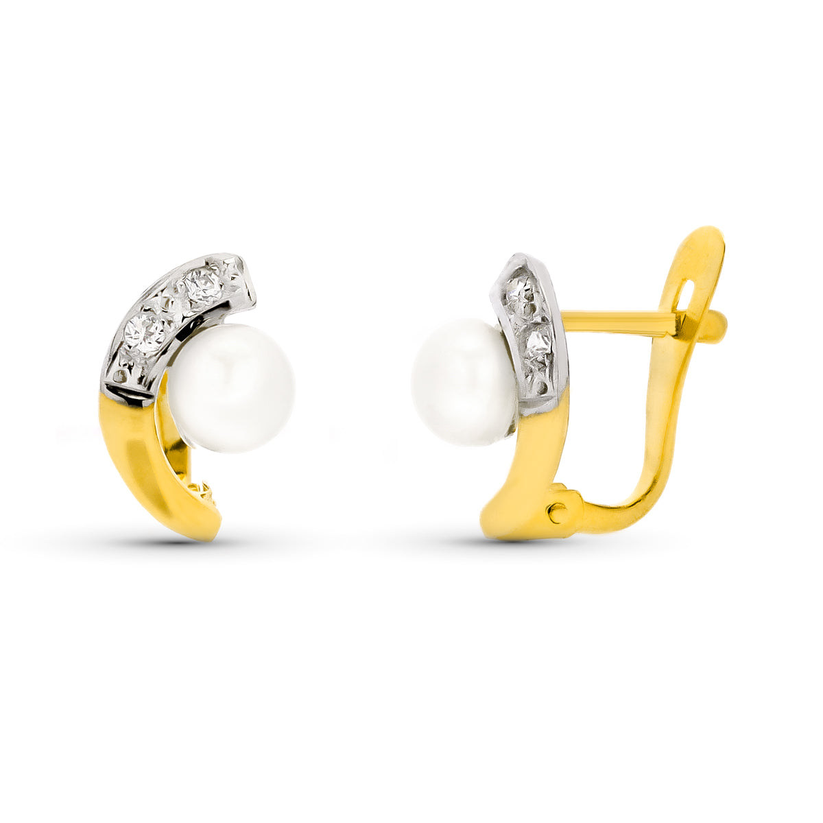 9K Boucles d'oreilles Perle en Or Jaune. 10X6 mm Fermoir Catalan