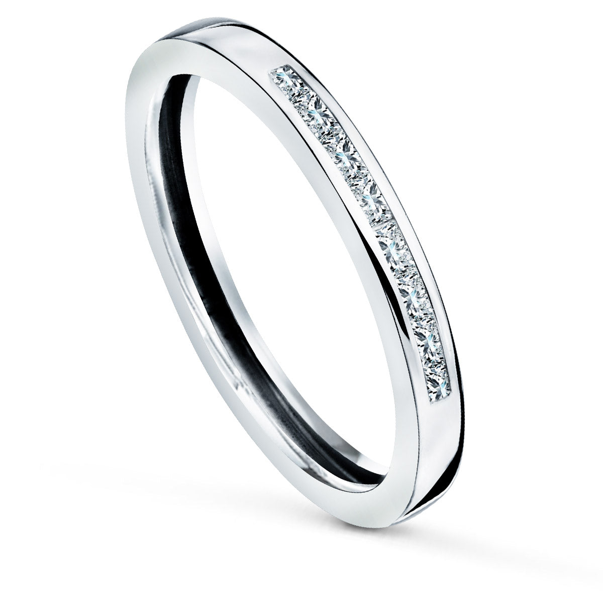 9K witgouden ring met baguette-zirkoon op een 2,2 mm brede band