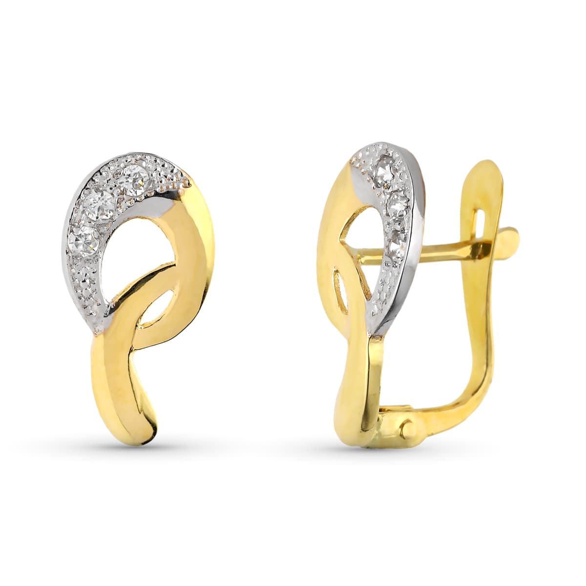 Pendientes Oro Bicolor Circonitas 14X7 mm Cierre Bisagra