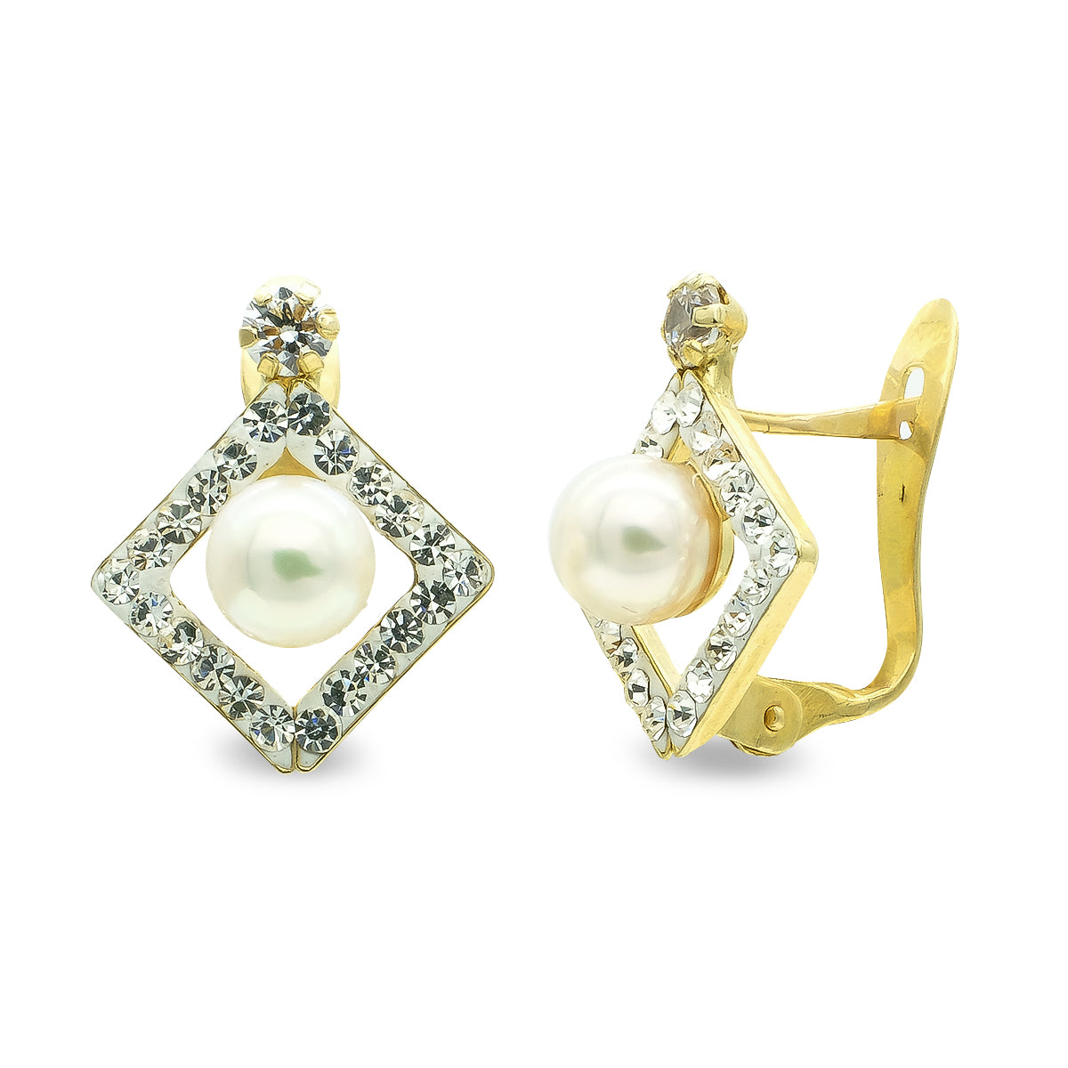 Boucles d'oreilles Perles et Zircone Or Jaune 9K 45MM Fermoir Catalan