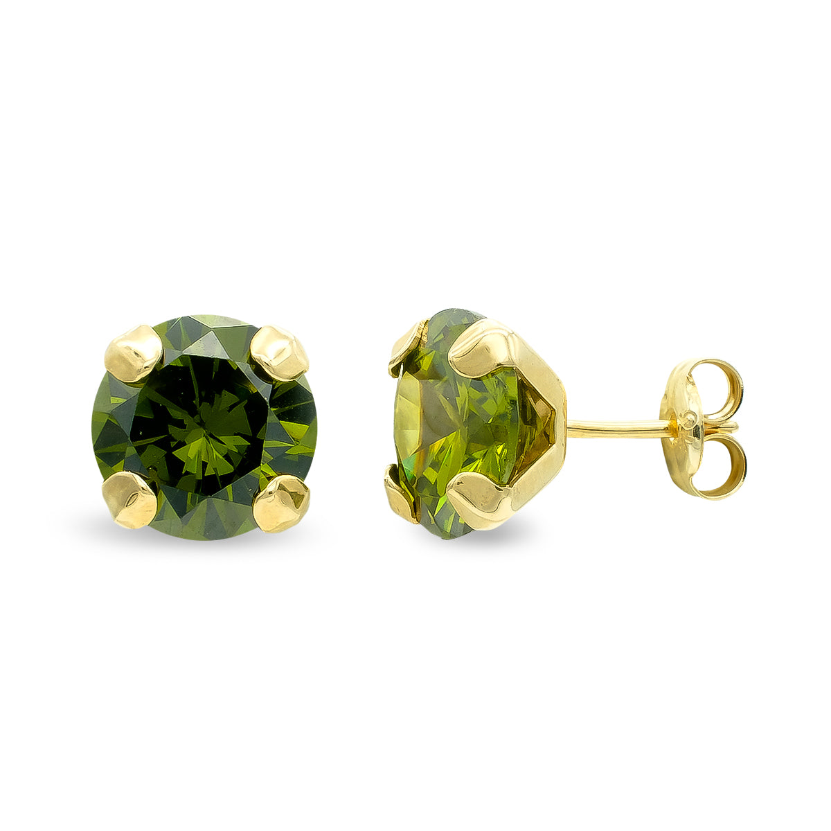 Boucles d'oreilles Griffes Péridot Naturelle Or Jaune 9K 8 mm Fermoir Poussettes Papillon