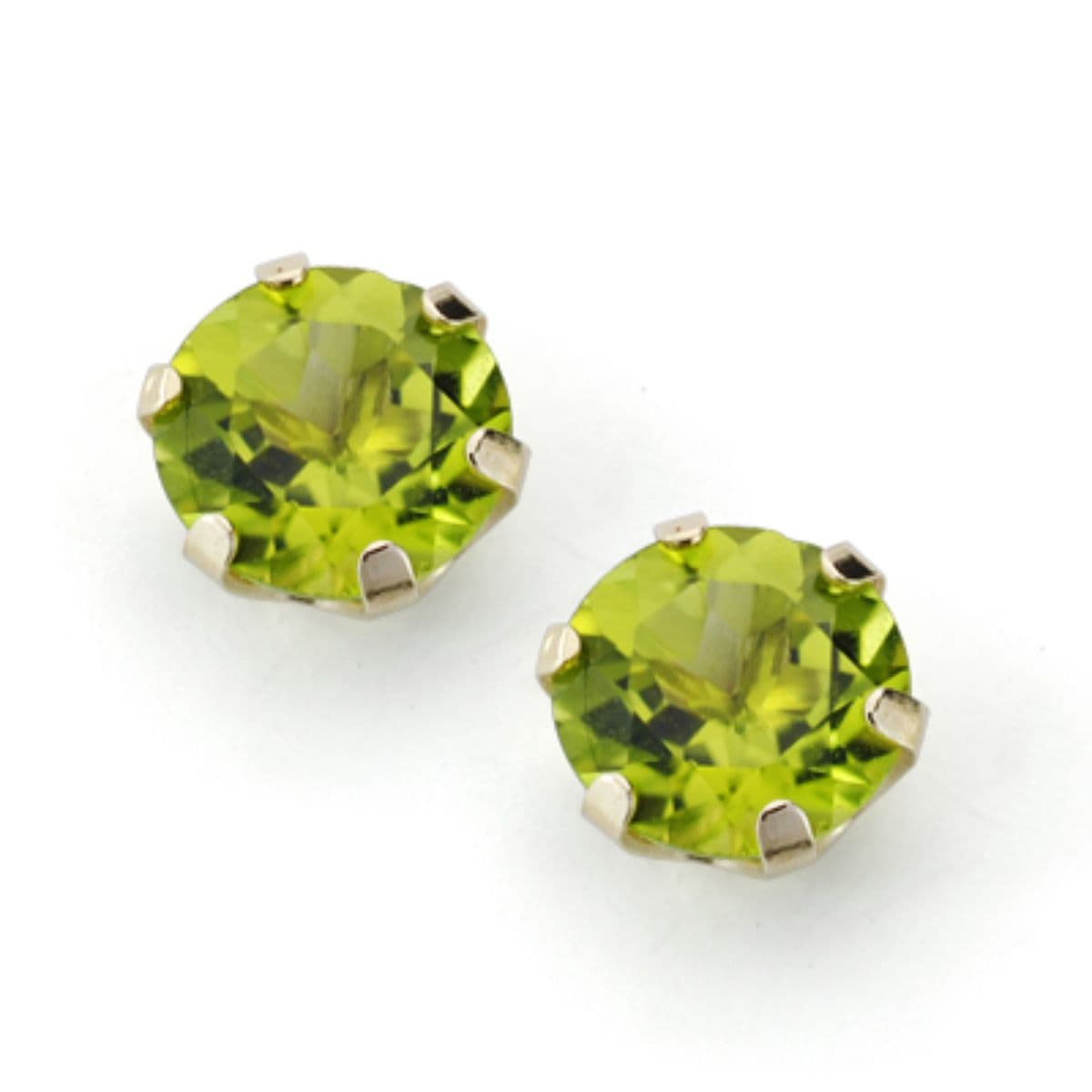 9K Yellow Gold Claw Earrings with Natural Peridot 7 mm Total 2.88 Qts Snap Closure