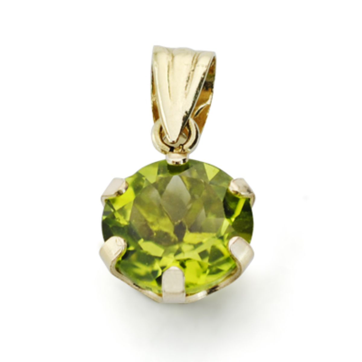 9K Pendentif en Or Jaune Péridot 1.95 Ct 6 Griffes. 8X8 mm