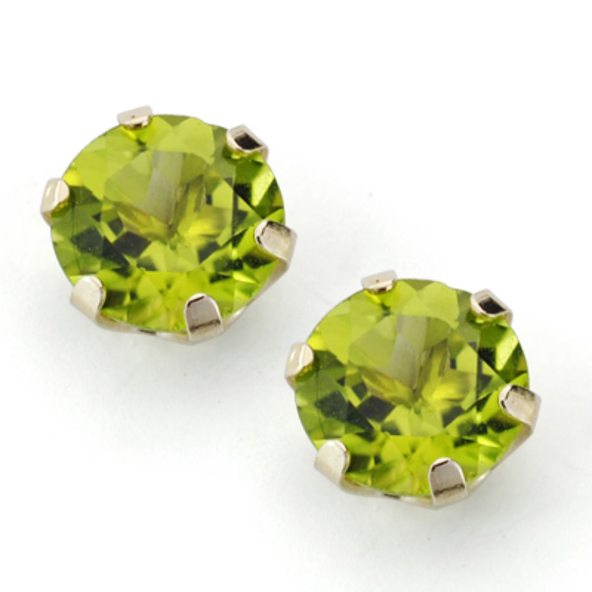 9K Boucles d'oreilles Peridot 6-GRIFFES en Or Jaune 8MM 3.90 Ct Fermoir Poussettes Papillon
