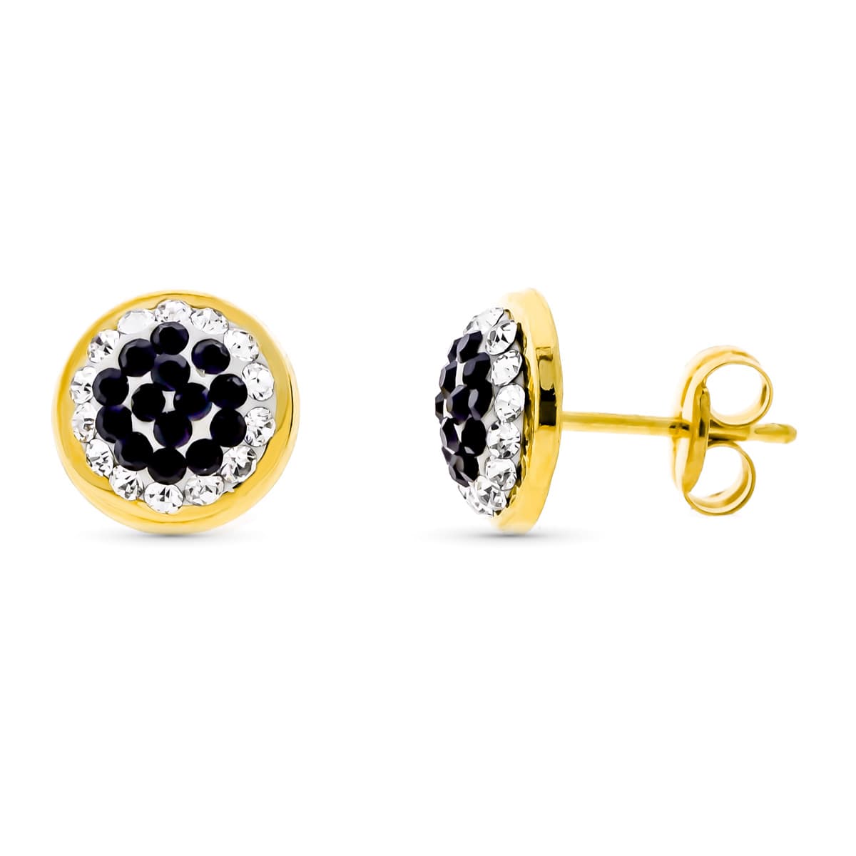 9K Boucles d'oreilles en Or Jaune et Zircons 8 mm Fermoir Poussettes.