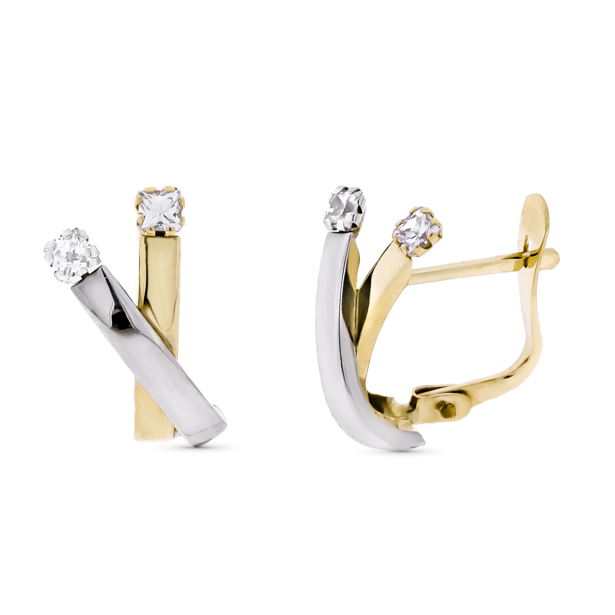 Orecchini 9K in 2 Ori e Zirconi 13X6MM