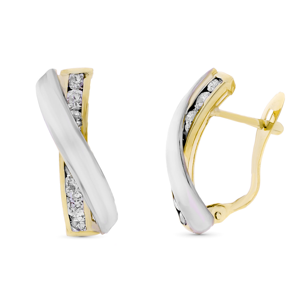 Orecchini 9K in 2 Ori e Zirconi 18X8MM