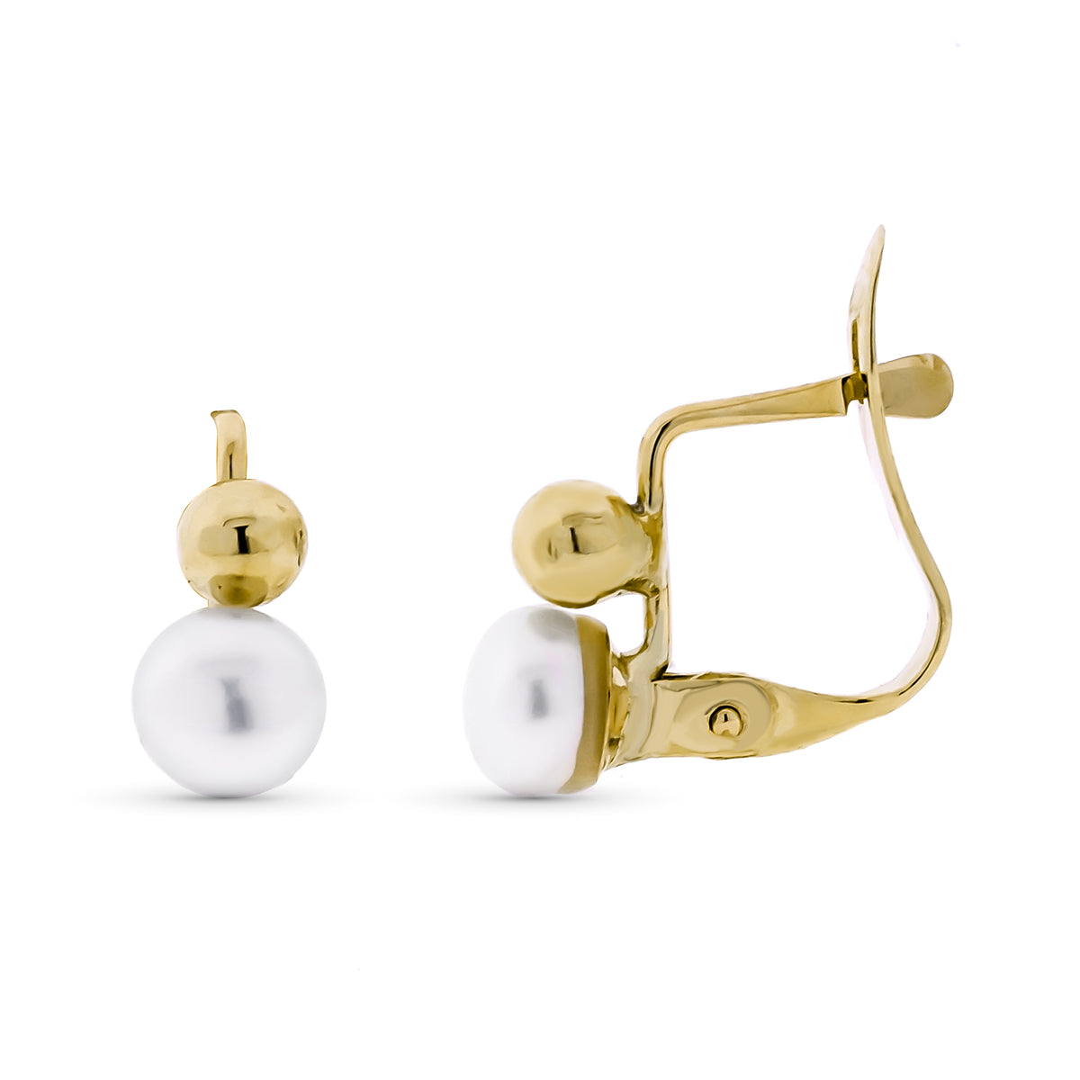 9K Boucles d'oreilles Dormeusses en Or Jaune & Perle de Culture 3 mm 5 mm