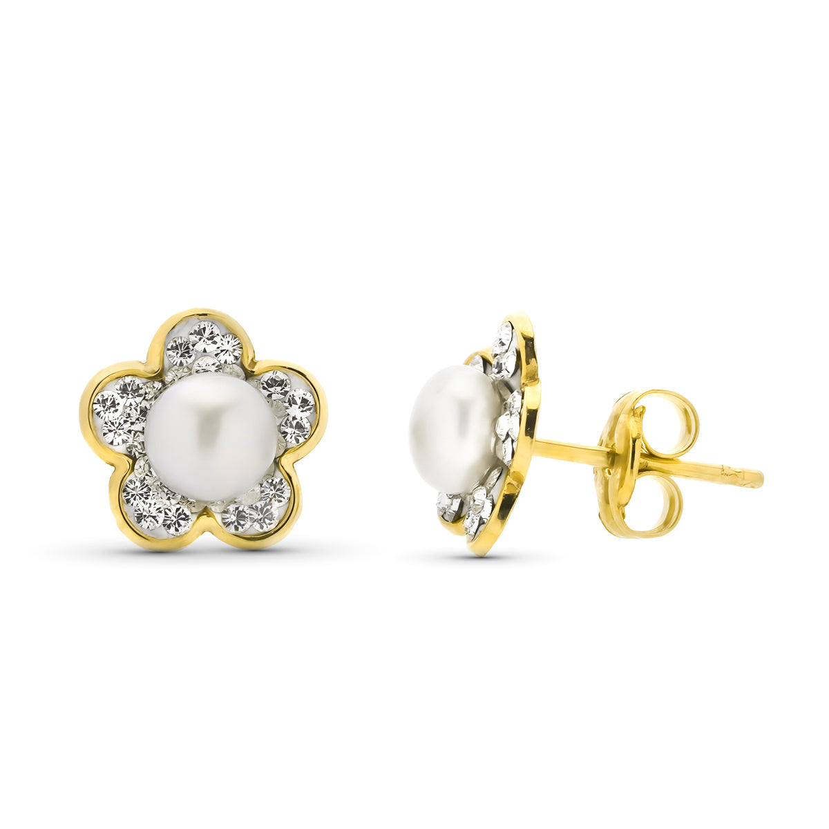Pendientes Oro 9K Flor Circonitas 9MM