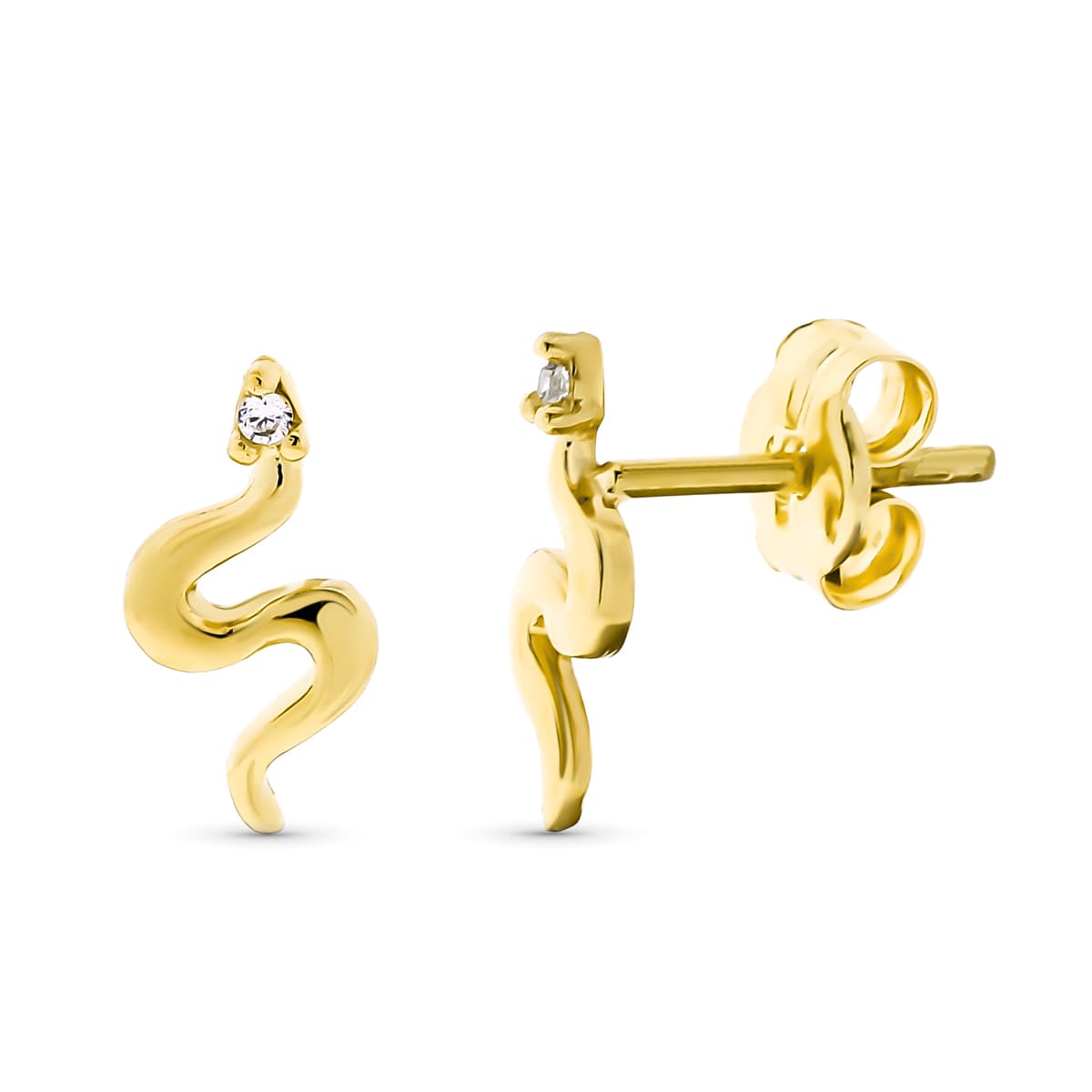 Boucles d'oreilles Or Jaune 9K Serpent avec Zircon Cubique Taille : 9 X 4,5MM Fermoir