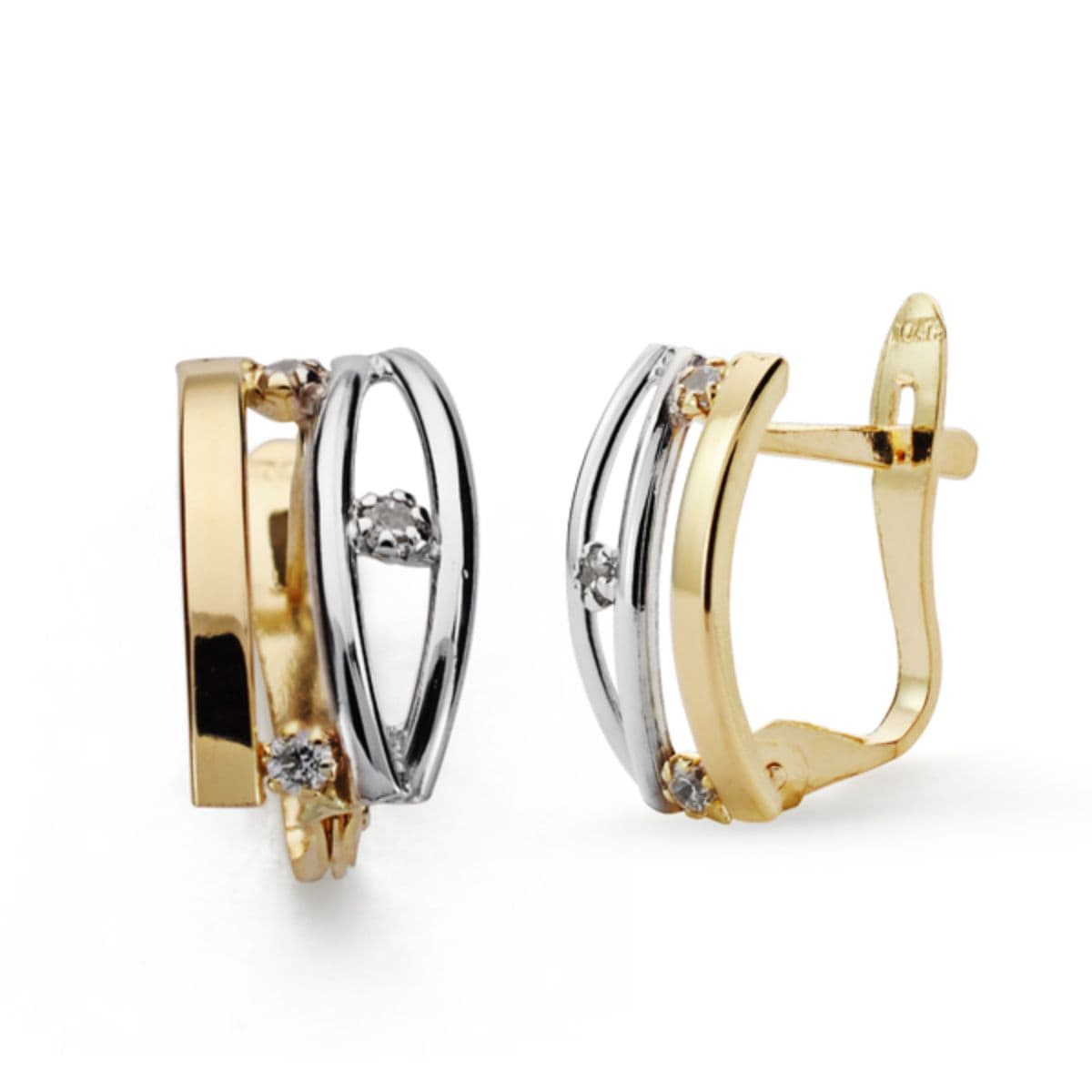 Pendientes de Oro Bicolor de 9K con Aros de Circonitas Medidas: 12 x 7 mm Cierre Catalán