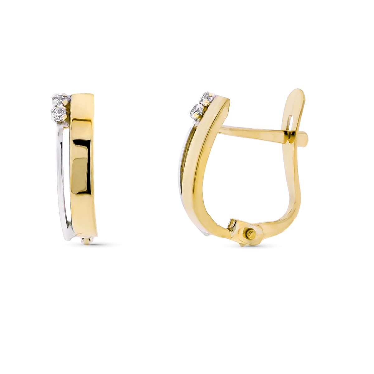 9K Two-tone Gold Earrings with Bands and Zircons Size: 13 x 4 mm Catalan Clasp