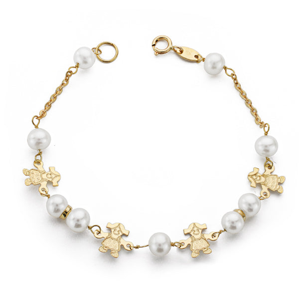 Bracciale in Oro Giallo 9 Carati con Perle e Maglie da 5,5 mm, Lunghezza: 17 Cm