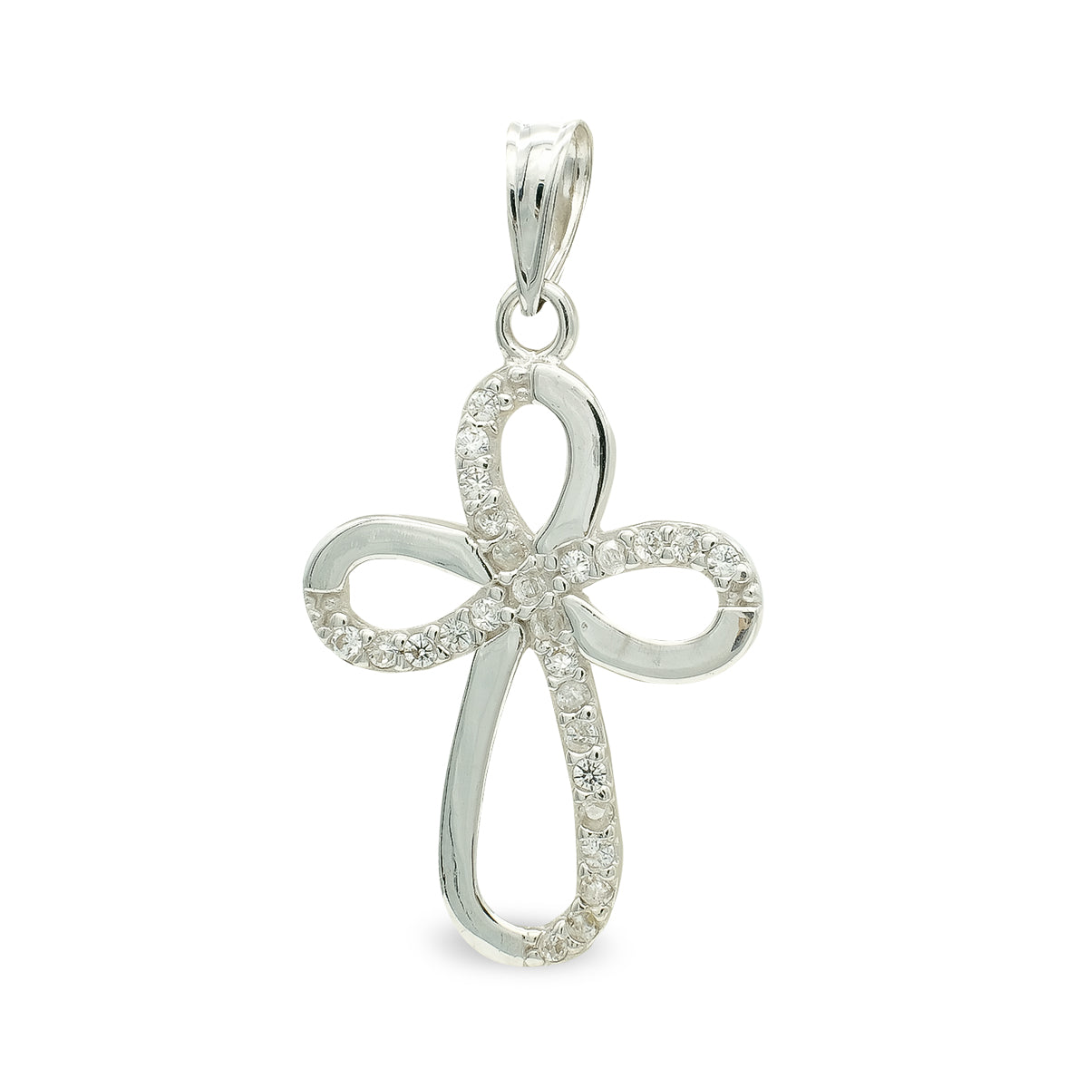 Cruce din Aur Alb 9K Zircon 24X17 mm