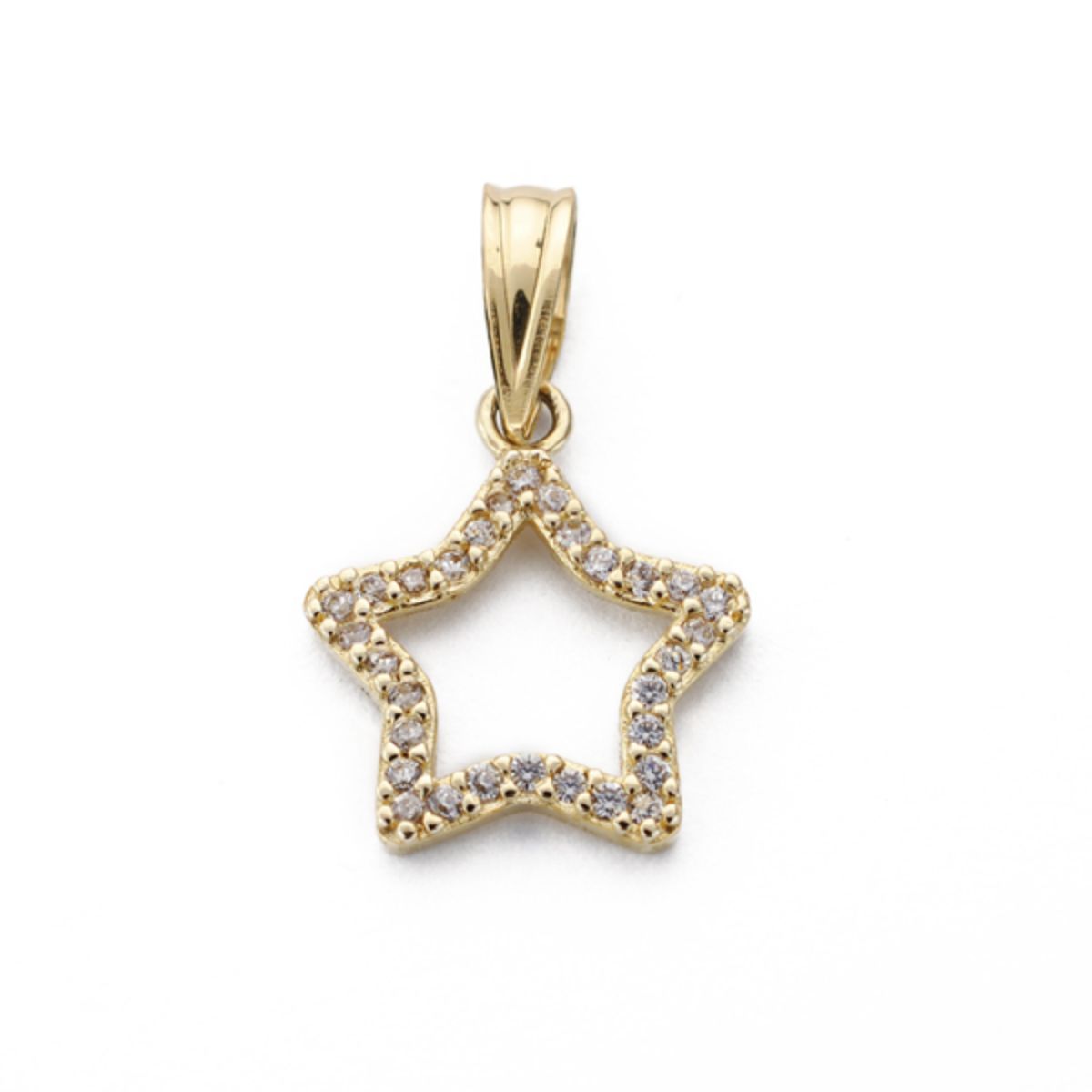 9K Pendentif en Or Jaune Étoile et Zircons 12X12 mm