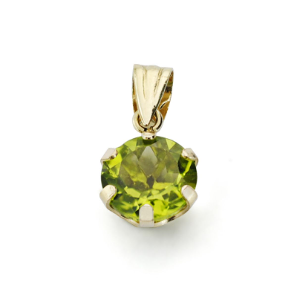 9K Pendentif en Or Jaune Péridot 1.44 Ct. 6 Griffes. 7X7 mm