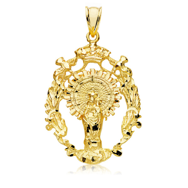 Médaille Or Jaune 9K Bouclier Vierge Del Pilar 35X28 mm