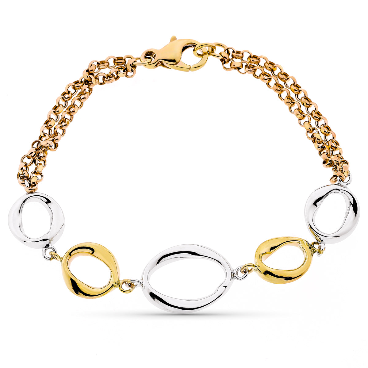 9K trefarvet guld hul armbånd 19 Cm