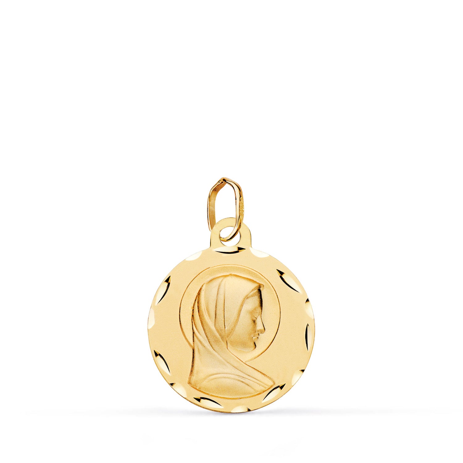Médaille de Marie Française en Or Jaune 9K Sculptée et Matée Taille : 16 mm