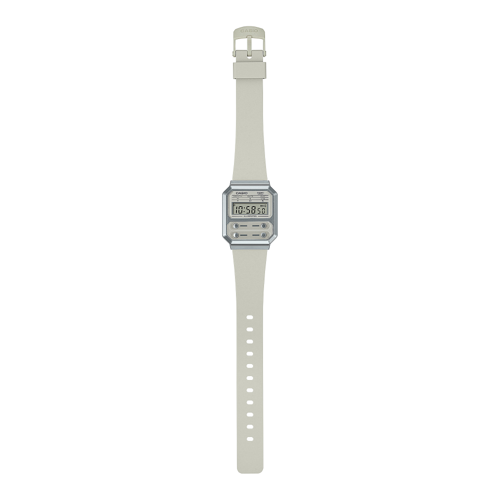Collection Vintage - A100WEF-8AEF - Montre Casio – boîtier gris en résine avec éléments chromés, écran numérique, bracelet en résine grise – vue 3