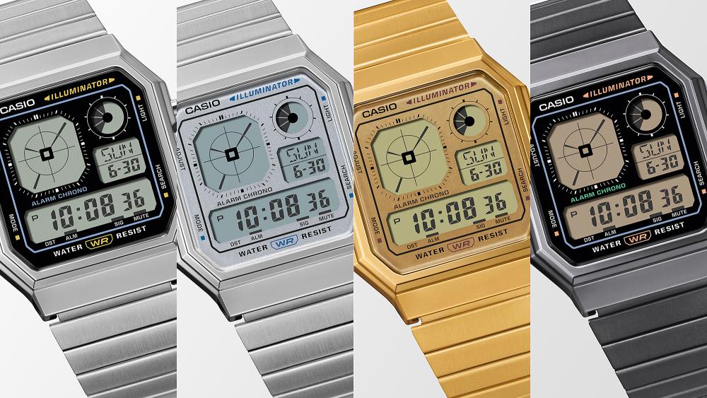 Collection Vintage - A130WE-1AEF - Montre Casio – boîtier argenté en résine chromée, cadran noir rétro-futuriste, écran numérique, bracelet en acier inoxydable – vue 7