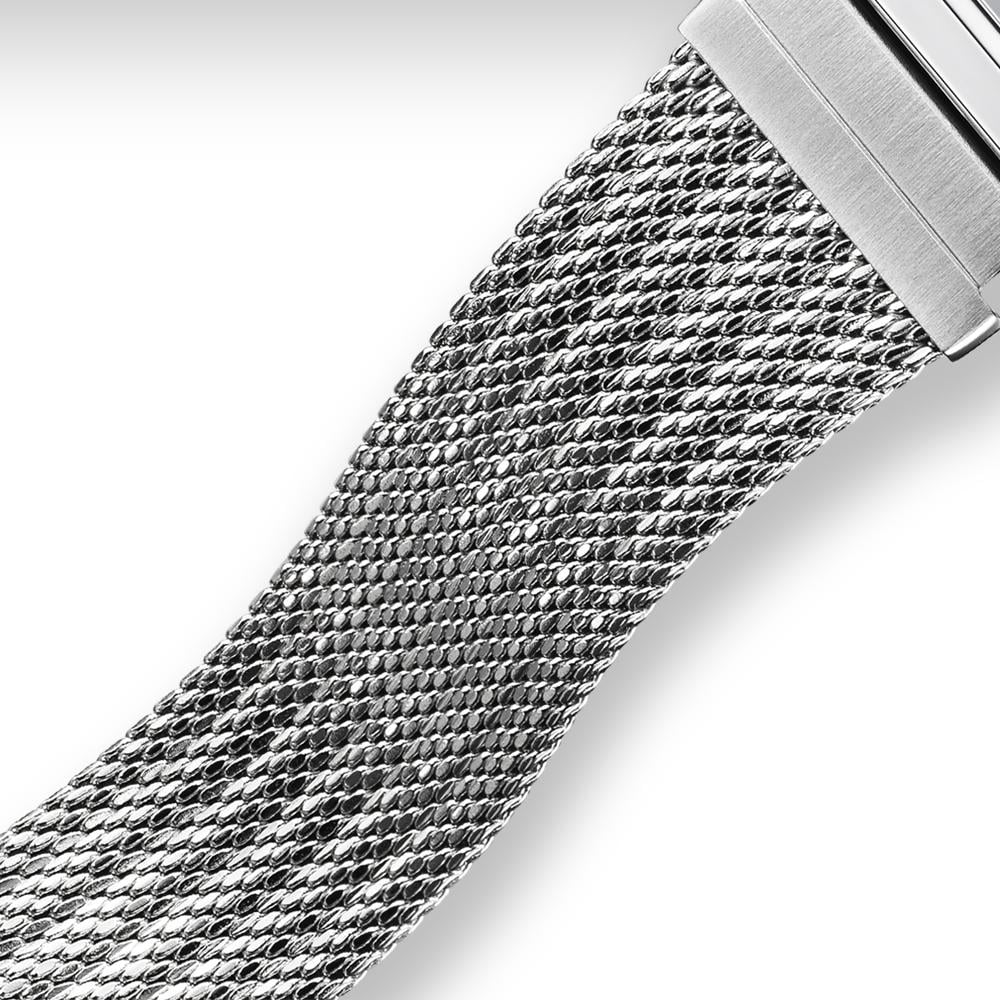 Collection Vintage - A158WEM-7EF - Montre Casio – boîtier argenté, cadran gris clair, écran numérique, bracelet maille en acier inoxydable argenté – vue 3