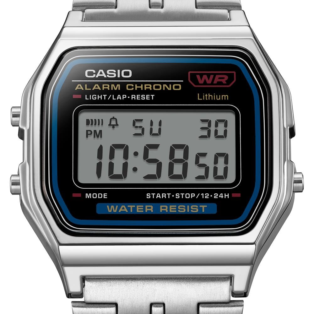 Collection Vintage - A159WE-1EF - Montre Casio – boîtier carré argenté, cadran noir, écran numérique, bracelet en acier inoxydable – vue 8