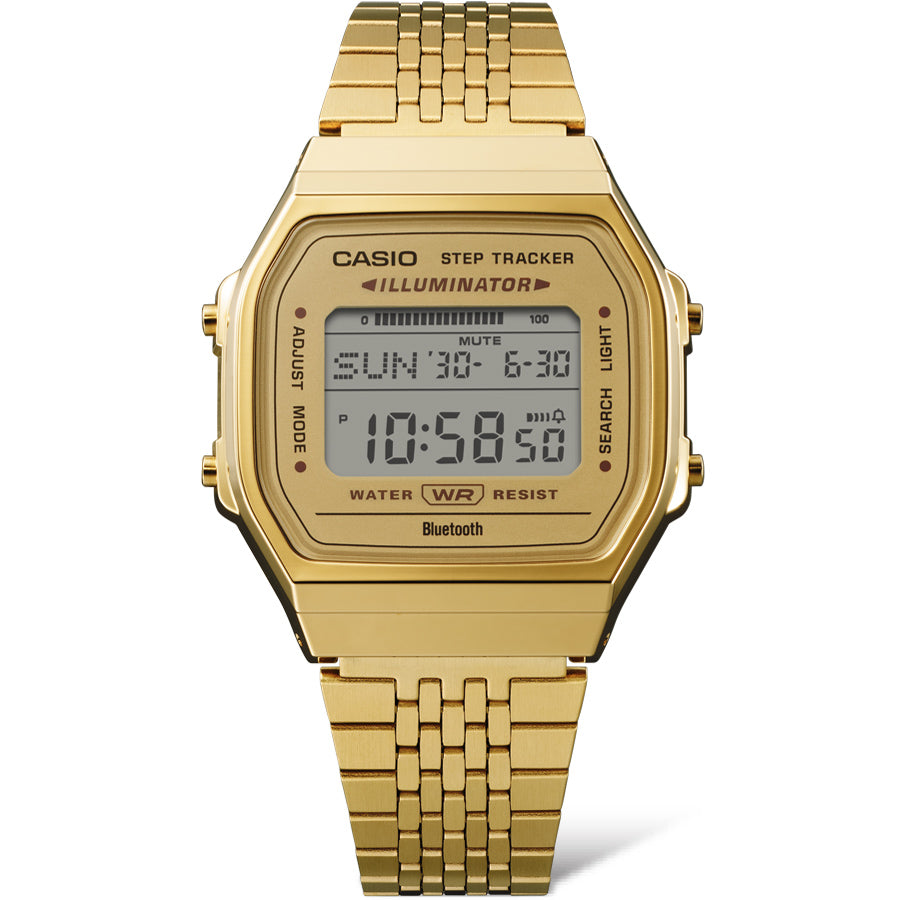 Collection Vintage - ABL-100WEG-9AEF - Montre Casio – boîtier doré, écran numérique, bracelet multi-mailles en acier doré – vue 5