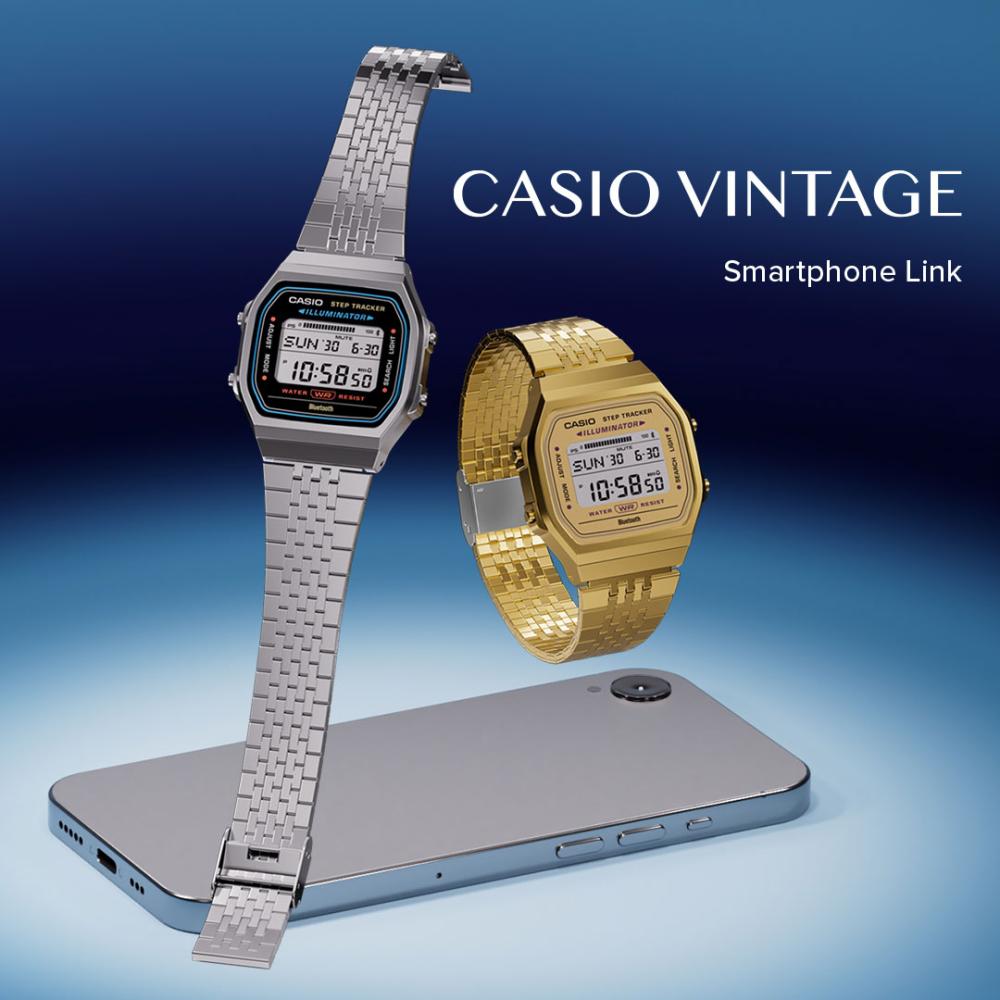 Collection Vintage - ABL-100WEG-9AEF - Montre Casio – boîtier doré, écran numérique, bracelet multi-mailles en acier doré – vue 3
