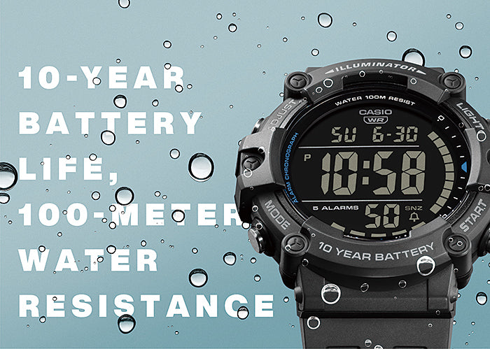 Collection Timeless - AE-1500WH-1AVEF - Montre Casio – boîtier en résine noire, grand écran numérique, bracelet en résine noire – vue 3