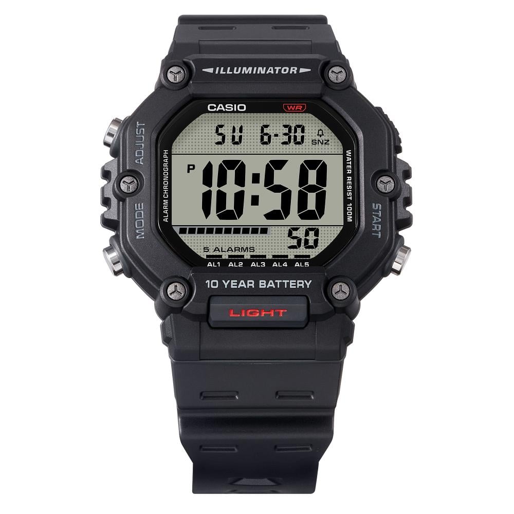 Collection Timeless - AE-1600H-1AVEF - Montre Casio – boîtier en résine noire, large écran LCD, bracelet en résine noire – vue 6